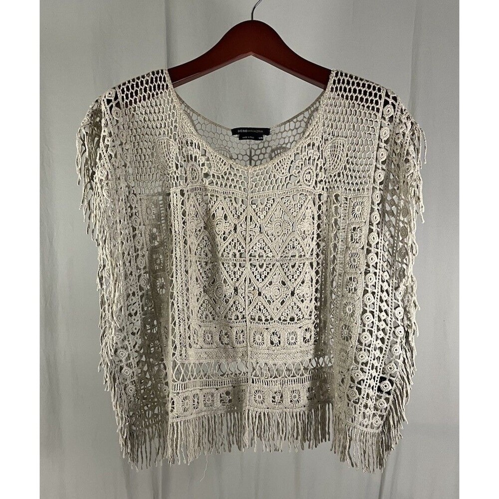 a new day Crochet Fringe Boho Tunic Top in Cream - Picture 1 of 10